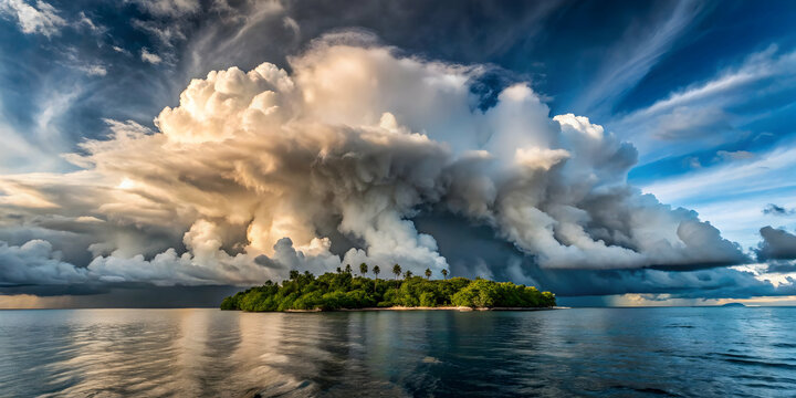 Clouds rolling in over a quiet island just before a storm