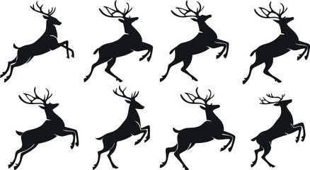 Obraz premium Silhouette Set of Reindeer in Various Poses – Vector 