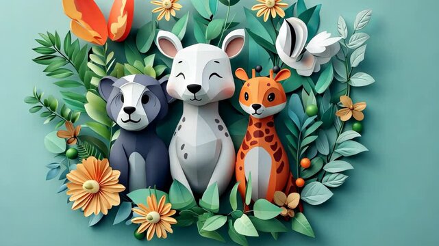 Cartoon-style animal illustrations including fox and deer on a playful wall, perfect for a nursery or classroom.
