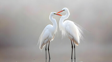 Obraz premium Two White Egrets In Love