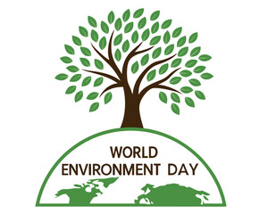 Obraz premium World Environment Day: Tree Growing from Earth Globe Illustration