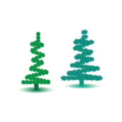 green christmas tree. Two stylized Christmas trees with green and turquoise hues on a white background.