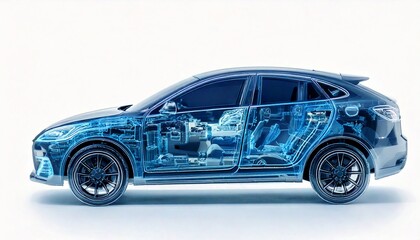 Fototapeta premium X-Ray style transparent render of a modern hybrid car, side view
