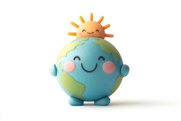 Fototapeta premium Happy Earth with smiling sun on top, symbolizing environmental care and global harmony.