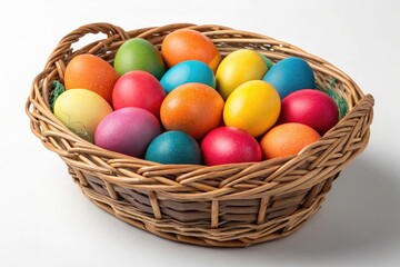Colorful Easter Eggs in a Woven Basket for Spring Celebration Generative AI