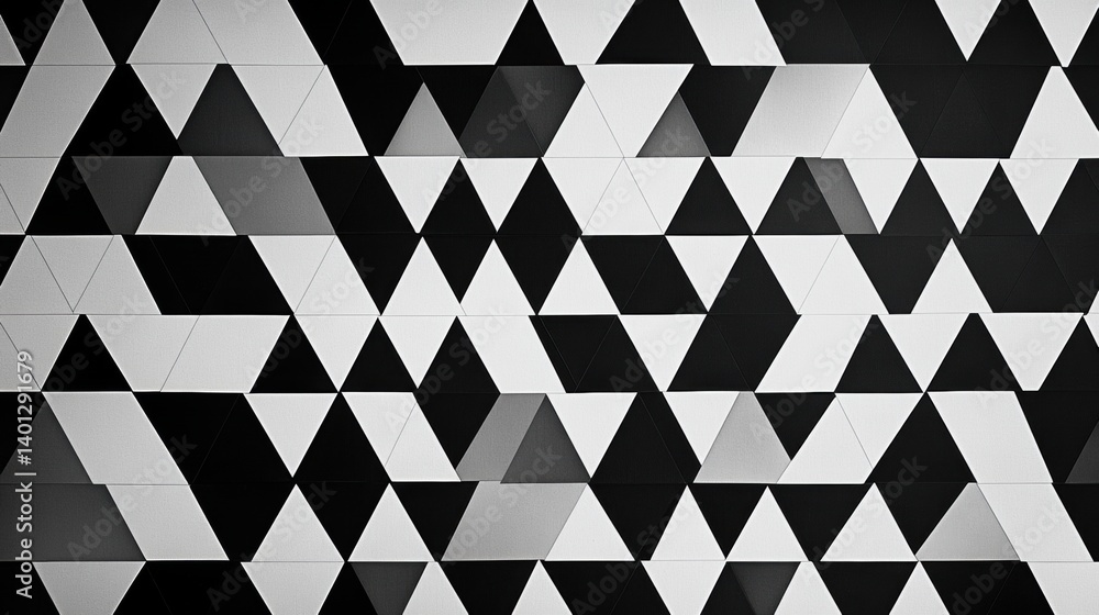 Poster Geometric triangle pattern in black and white showcasing a modern minimalist design with repeating shapes and a clean aesthetic