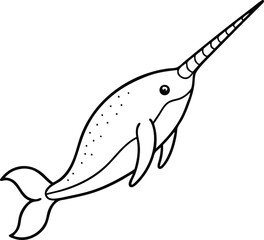 Obraz premium Cartoon Illustration of a Narwhal Underwater in Black and White
