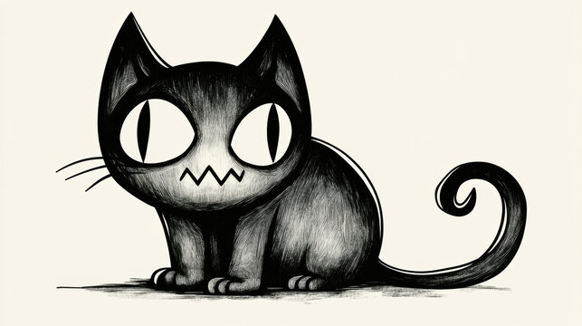 recommend clip art: Scary cat, A playful, illustrated black cat with oversized eyes and a quirky expression.