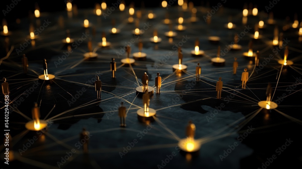 Aufkleber global network connection: illuminated pathways of human interaction