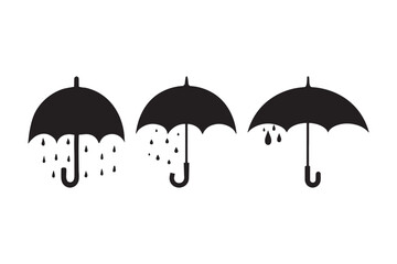 Umbrella with Raindrops Silhouette Minimal Rain Protection Clipart Design