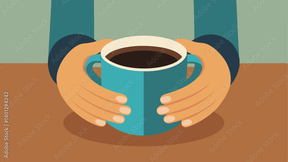 Aufkleber hands and cup this vector shows the perspective from inside a coffee cup capturing a pair of hands c