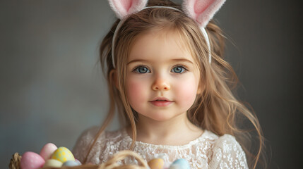Fototapeta premium Portrait of little girl with bunny ears 