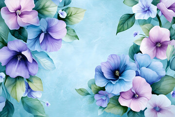 Watercolor 2025 typography in blue and purple, surrounded by pastel flowers and green leaves for a fresh floral design.