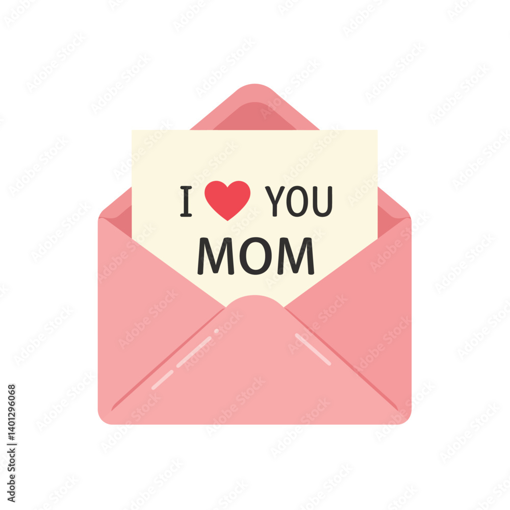 Poster pink envelope with heartfelt message in flat minimal vector art