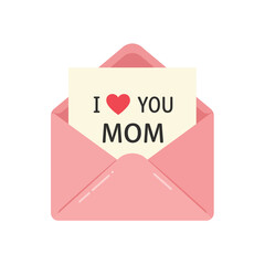 Pink envelope with heartfelt message in flat minimal vector art