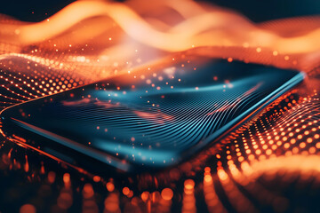 Waves radiating from a modern mobile device in a futuristic design