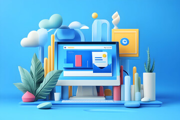 Website design concept with digital advertising agency themes featuring floating web layouts