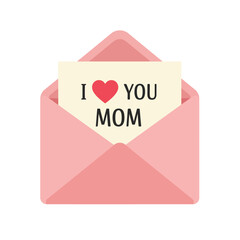 Pink envelope with love letter for mom in flat vector art style