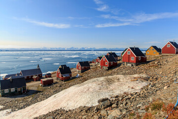 Red Houses in Remote Arctic Settlement, Ittoqqortoormiit, Greenland