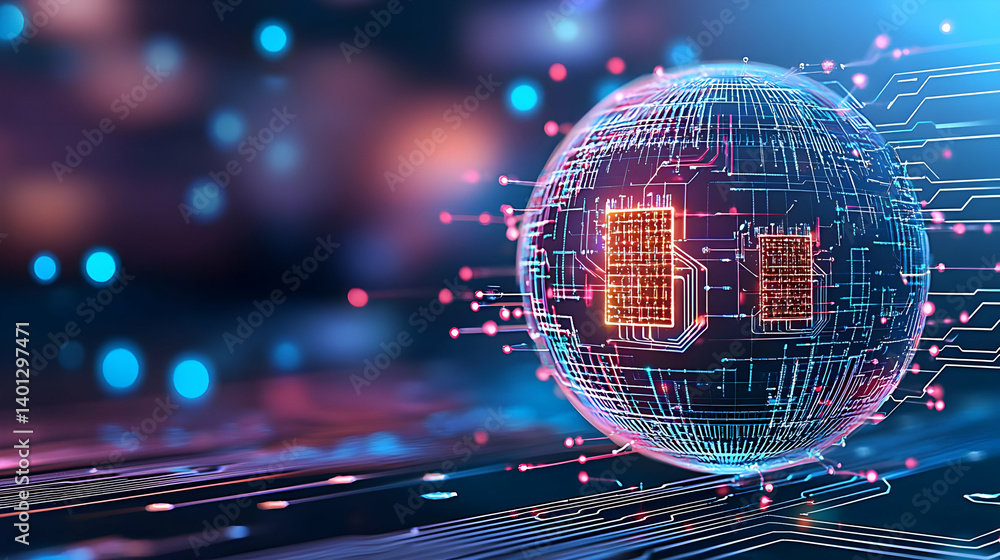 Poster abstract digital sphere displaying circuitry