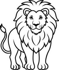 Black and White Illustration of a Standing Lion with Detailed Mane