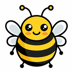 A cute yellow and black cartoon bee, a happy flying insect with wings, carries sweet honey, an illustration of nature's funny animal