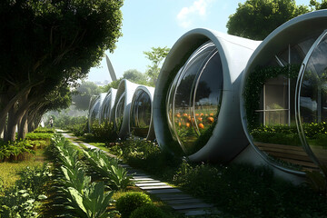 Wind turbines operating on a green eco-farm for sustainable energy generation