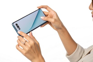 Modern Smartphone Usage by a Person With Delicate Hands Generative AI