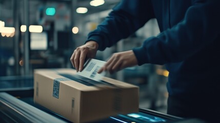 Warehouse Worker Placing Label on Package