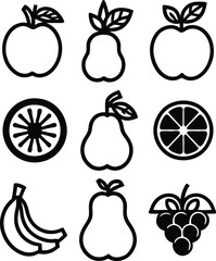 Fruit Icon Set | Fruit Illustrations for Commercial Use | Fruits Line Icons | vector set of fruit | A Collection Of Fruits