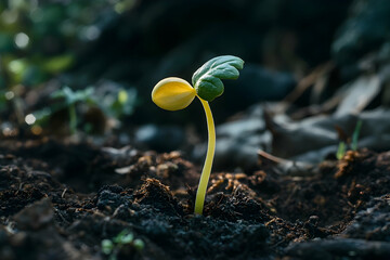Young plant sprouting in a garden nurtured by gentle hands