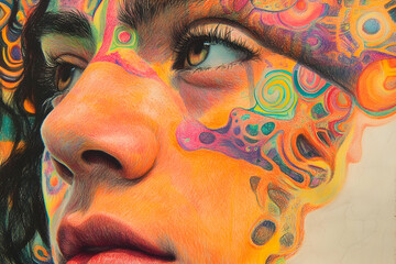 Young student expressing creativity by drawing colorful art with pencils