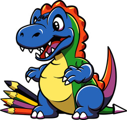 Dinosaur in the Prehistoric Storm Dinosaur with Long Neck and Green Leaves