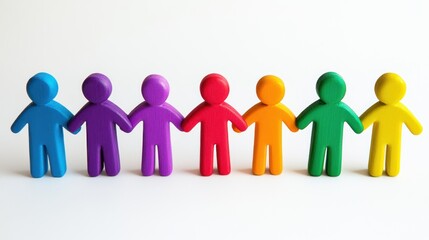 Colorful Unity: A Row of Interconnected Figurines Symbolizing Diversity and Harmony