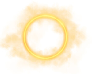 A mesmerizing, luminous smoke ring, exuding an ethereal glow, creates an enchanting and captivating visual effect