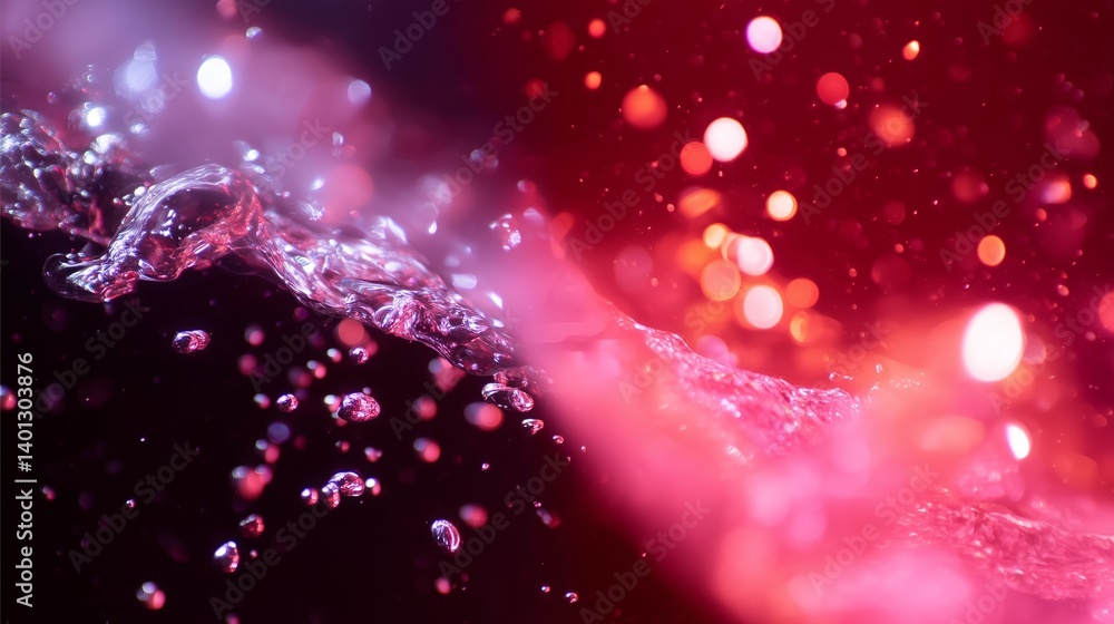 Poster bubbles and splashes create vibrant patterns in a dynamic water scene during a nighttime celebration