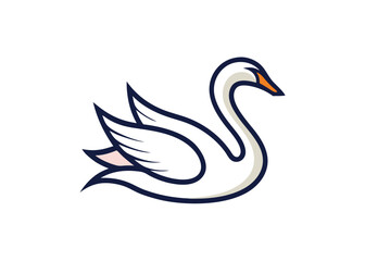 Simple swan or duck flat logo design, line art swan mark logo vector illustration