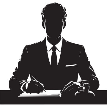 black silhouette lawyer writing at desk clip art preview