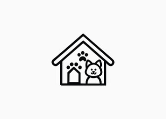 Silhouette Dog cat pet house home logo vector icon negative space template