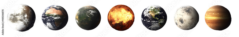 Poster set of planets isolated on transparent background -