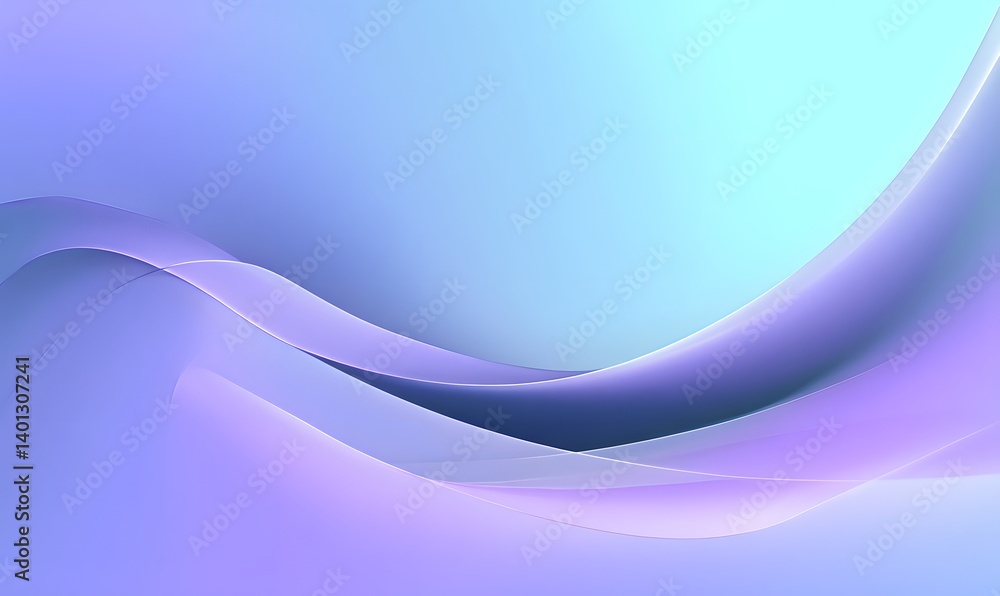 Poster abstract light blue and purple background with flowing curved lines creating a soft and calming effe