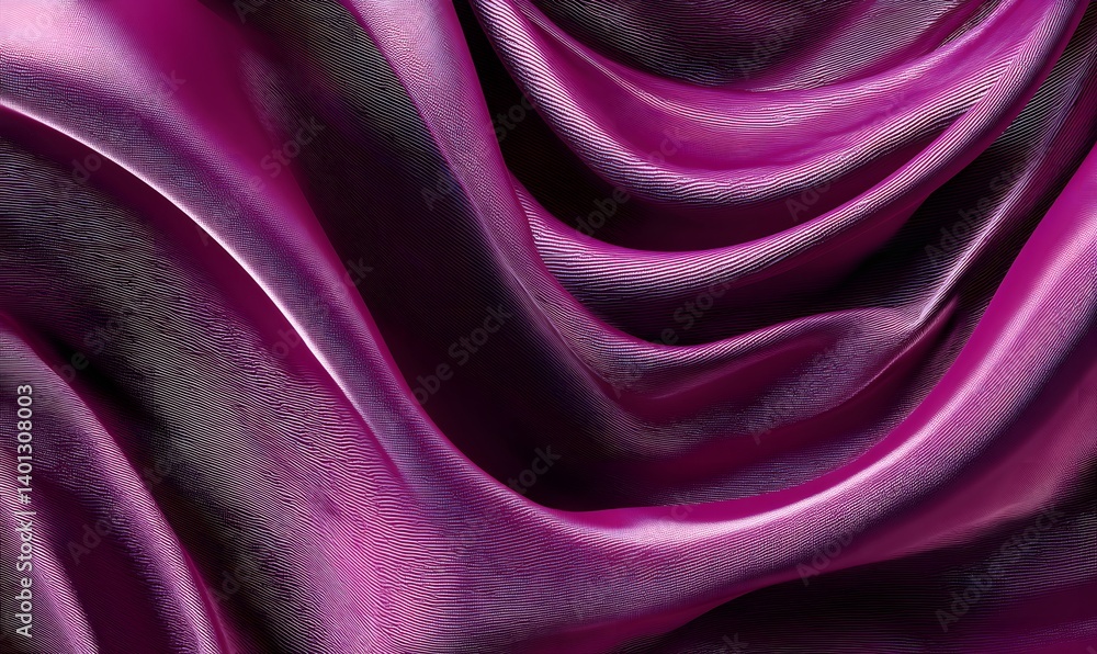 Poster close up view of draped magenta fabric with subtle texture and soft folds creating a luxurious effec