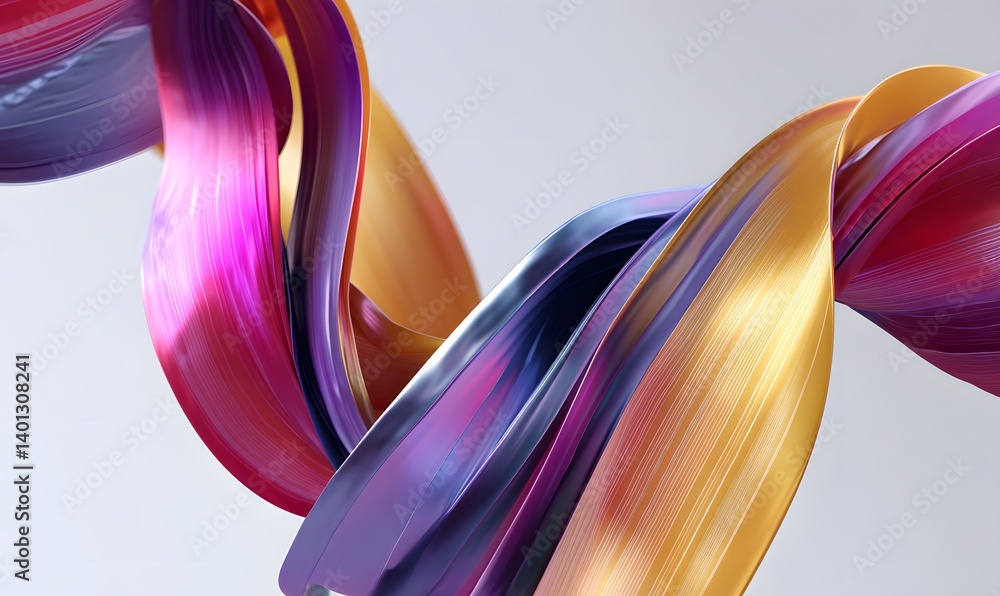 Poster abstract flowing ribbons of color in a dynamic composition against a light gray background