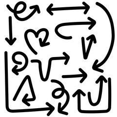 Hand drawn doodle arrows set illustration. Various hand drawn black doodle arrows with different shapes and directions on white background for creative design use.