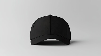 A classic black baseball cap mockup on a clean white background, perfect for showcasing designs, branding, and logos. This versatile image allows for easy customization and is ideal for apparel