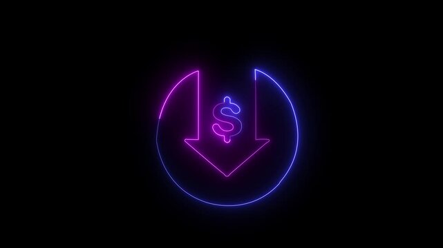 Business loss. Cash with down arrow stocks graph, Cost reduction. Money symbol with down arrow. dollar sign loss direction .