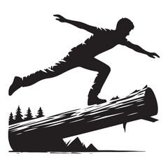 Forest Log Silhouette Man Balancing Action Adventure Outdoors Scene