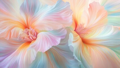 Abstract close-up of pastel flowers, soft colors, and flowing petals