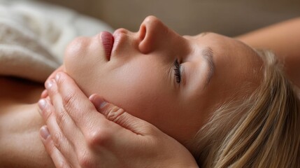 Naklejka premium Teenage girl receiving facial massage.