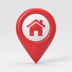 Red Location Pin With Home Icon On White Background Representing Real Estate Navigation Map And Address Symbol
